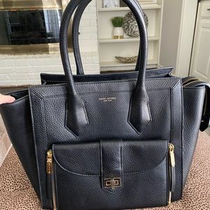 HENRI BENDEL black leather bag w/ removable clutch